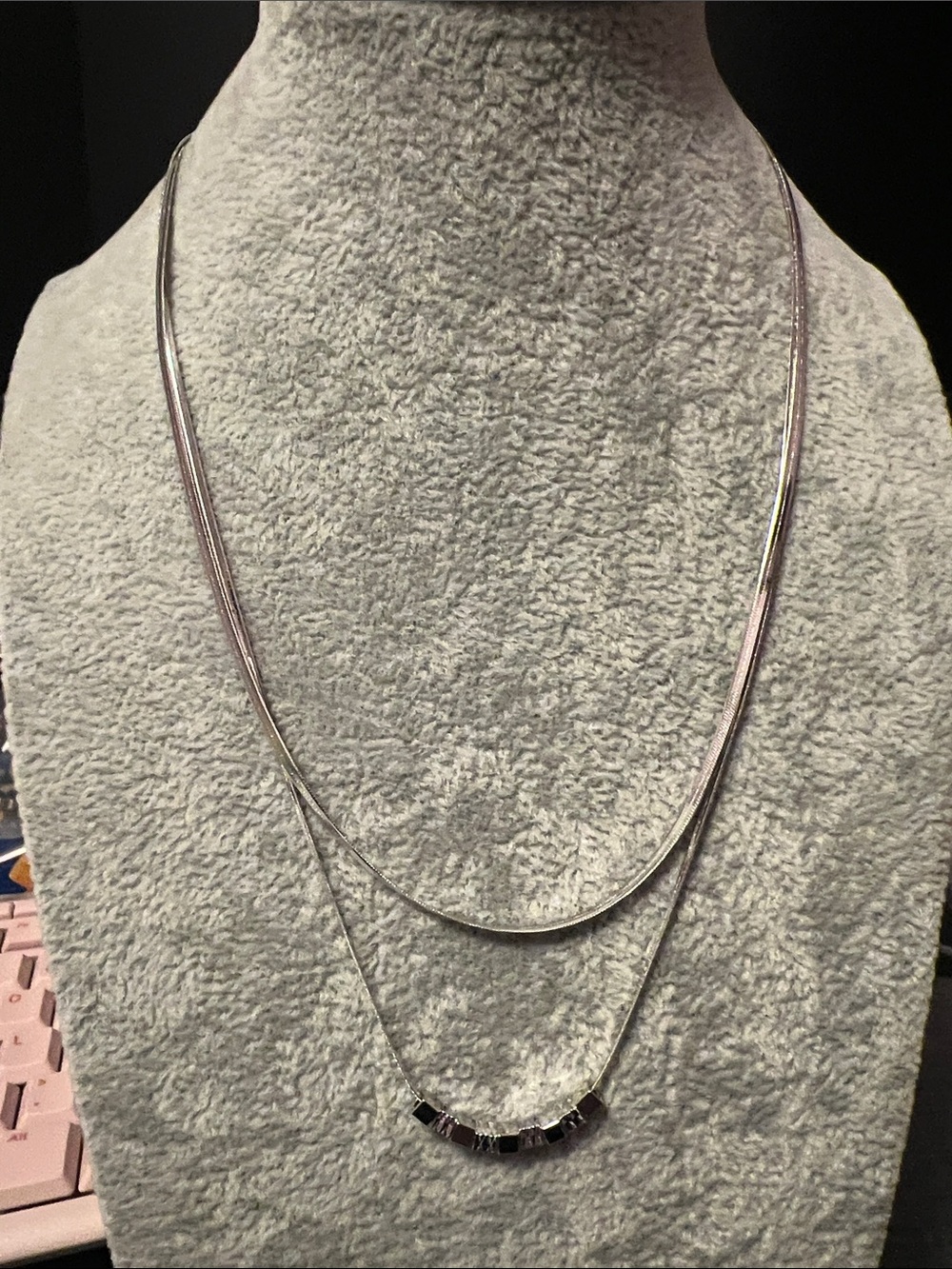 Silver Double-Layer Necklace with silver Accent Beads